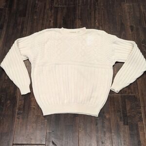 Vintage Waterfront Workshop Mens XL Cream Multi Knit Crewneck Sweater Chunky 80s